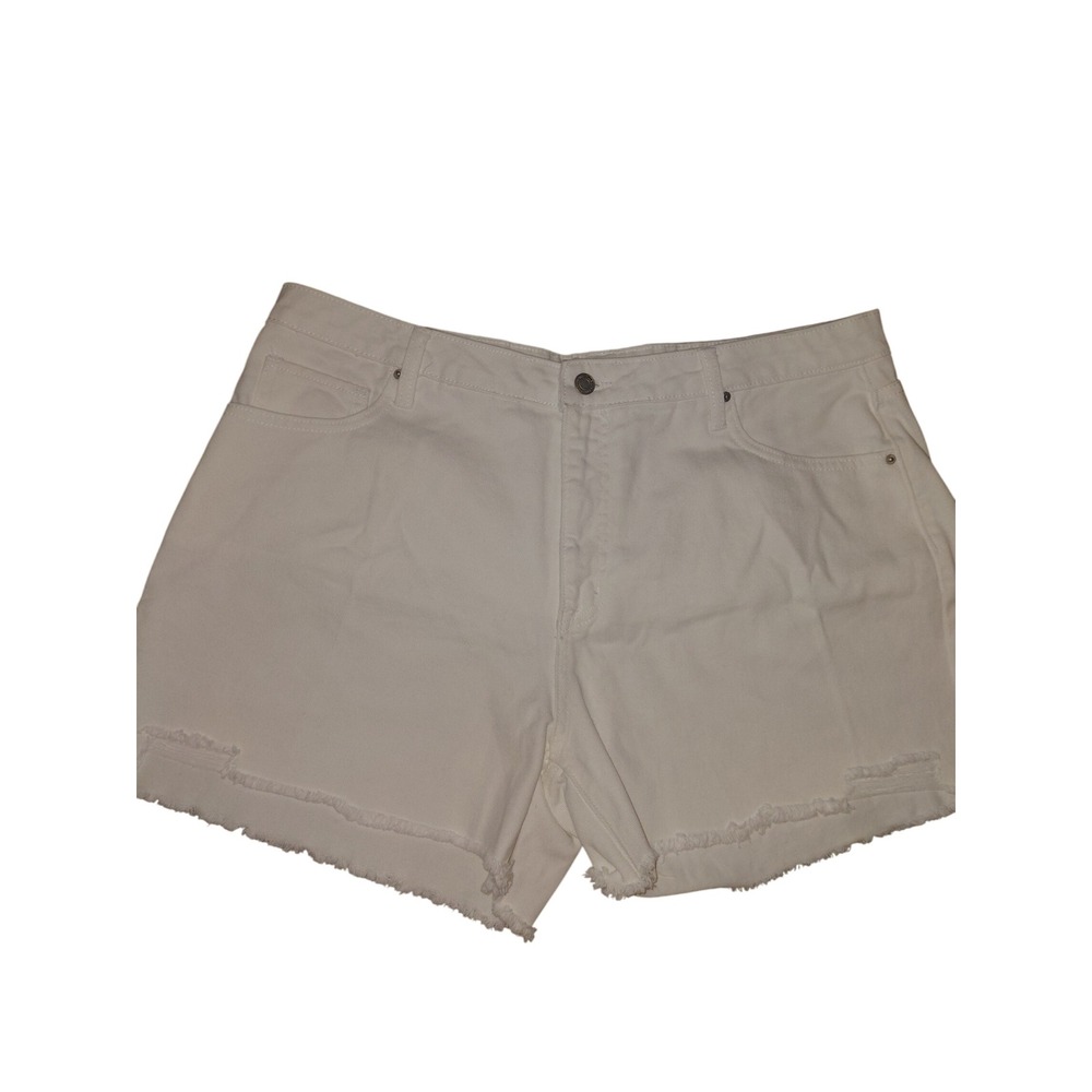 Time and Tru Womens White Denim Shorts Frayed Hem Size 18